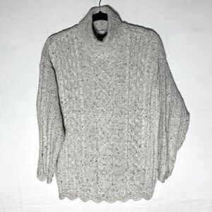 Vintage 90a Simpatico Oatmeal Cable Knit Turtleneck Sweater W Scalloped Hem S